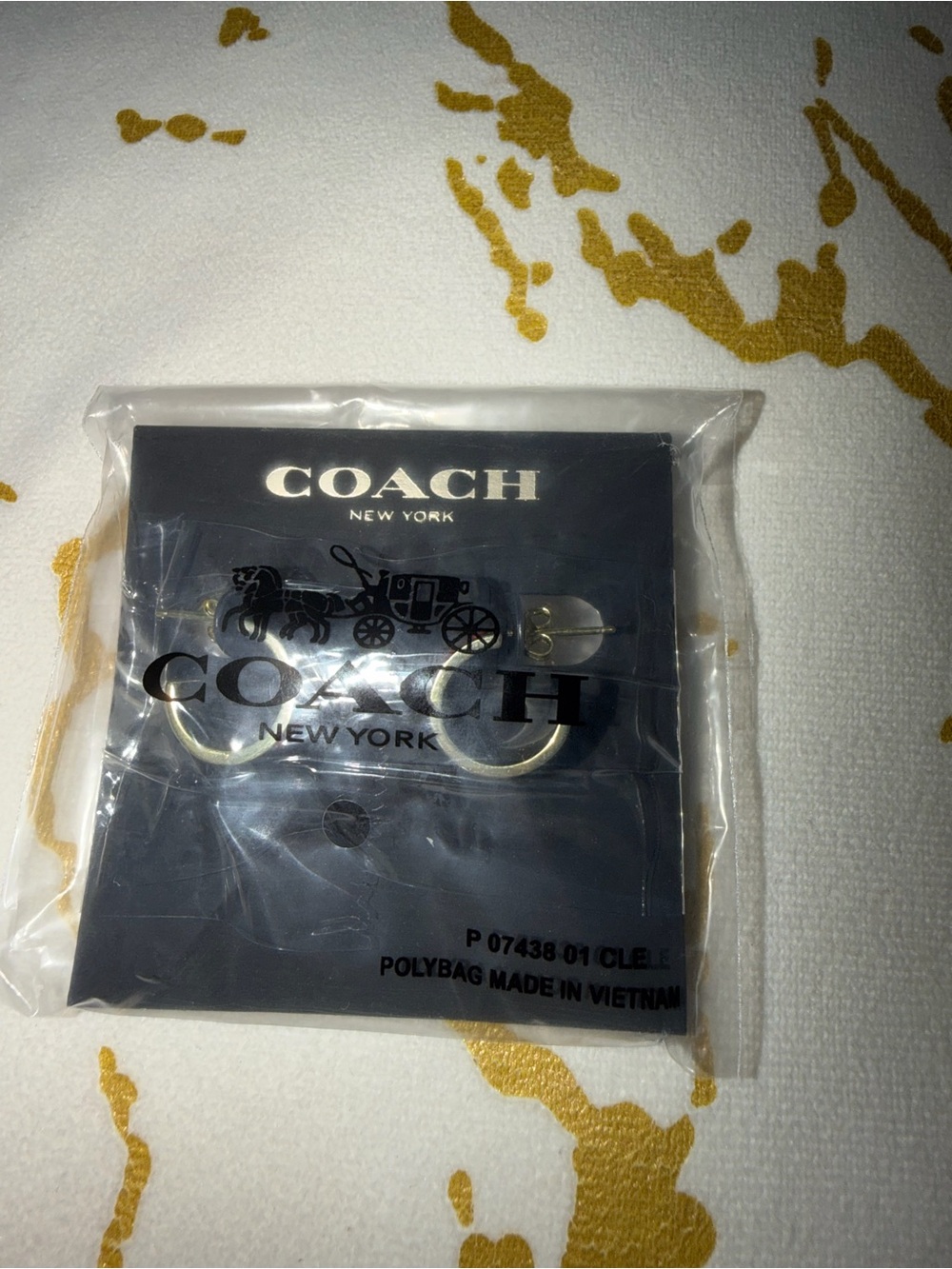COACH Brass Red Signature Enamel Huggie Earrings - Picture 7 of 7